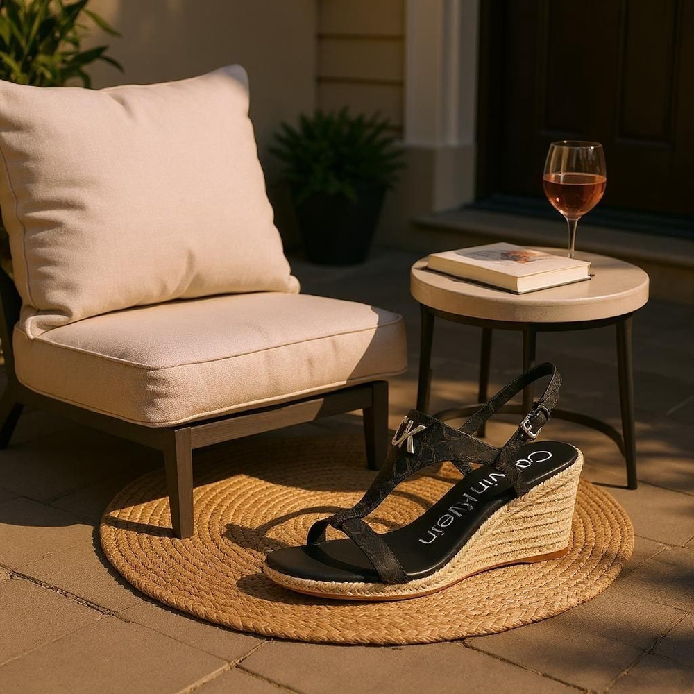 Calvin Klein Dark Brown Logo Espadrille Wedge Sing Back Sandals SZ 9.5 M - Picture 15 of 16